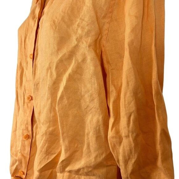 Chicos No Iron Womens 100% Linen Orange Button Down Tie Front Shirt Top 2 / L - Picture 12 of 16